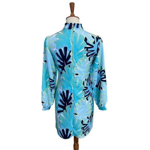 Sail to Sable Blue Shift Mini Dress Size 2 Vacation Mod Palm Tree Designer  $275 - Picture 7 of 10